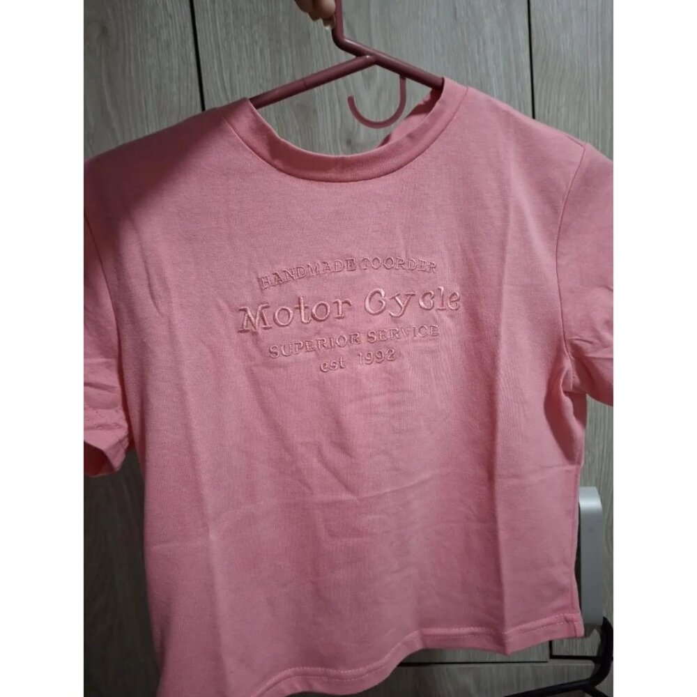 Y2K Embroidered Letter Crop Top - Slim Fit Knit Tee